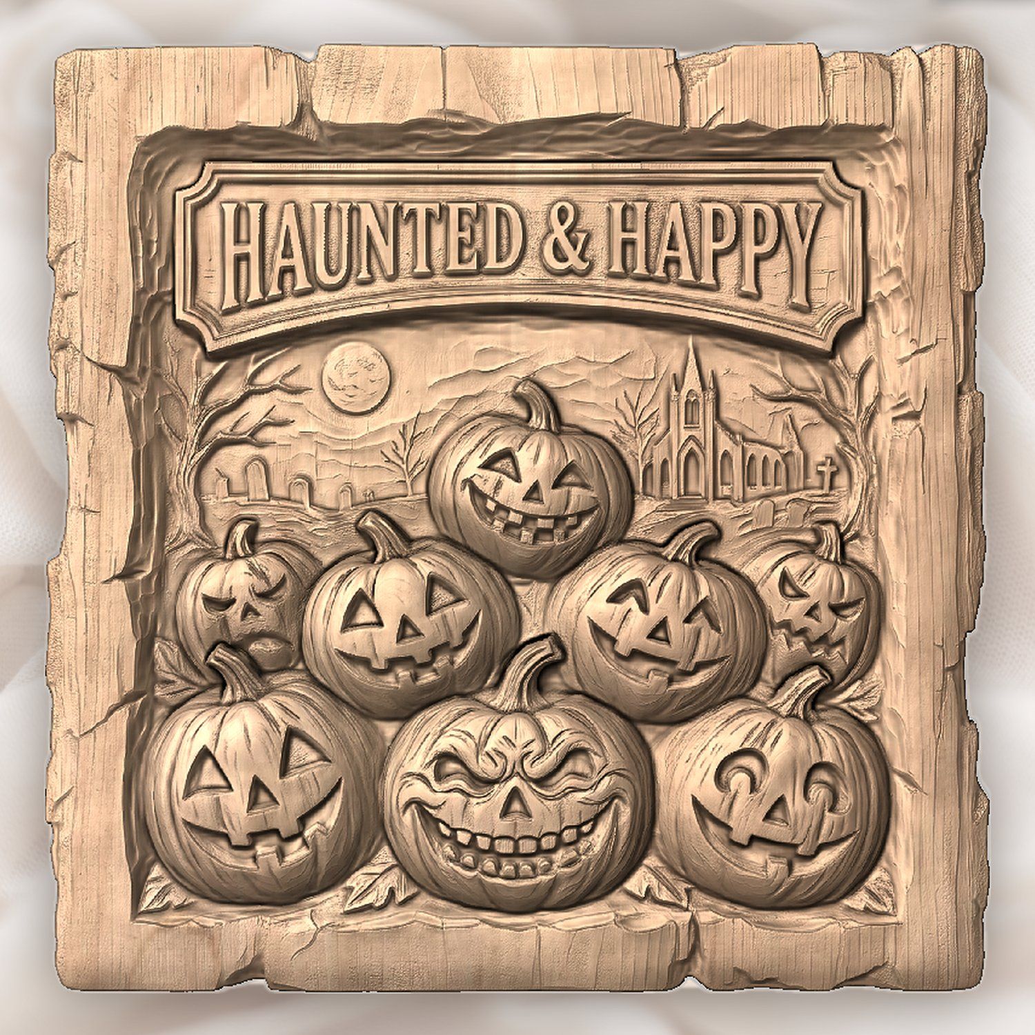Haunted Halloween Pumpkins Happy Sign CNC Relief STL bas-relief STL — view 4
