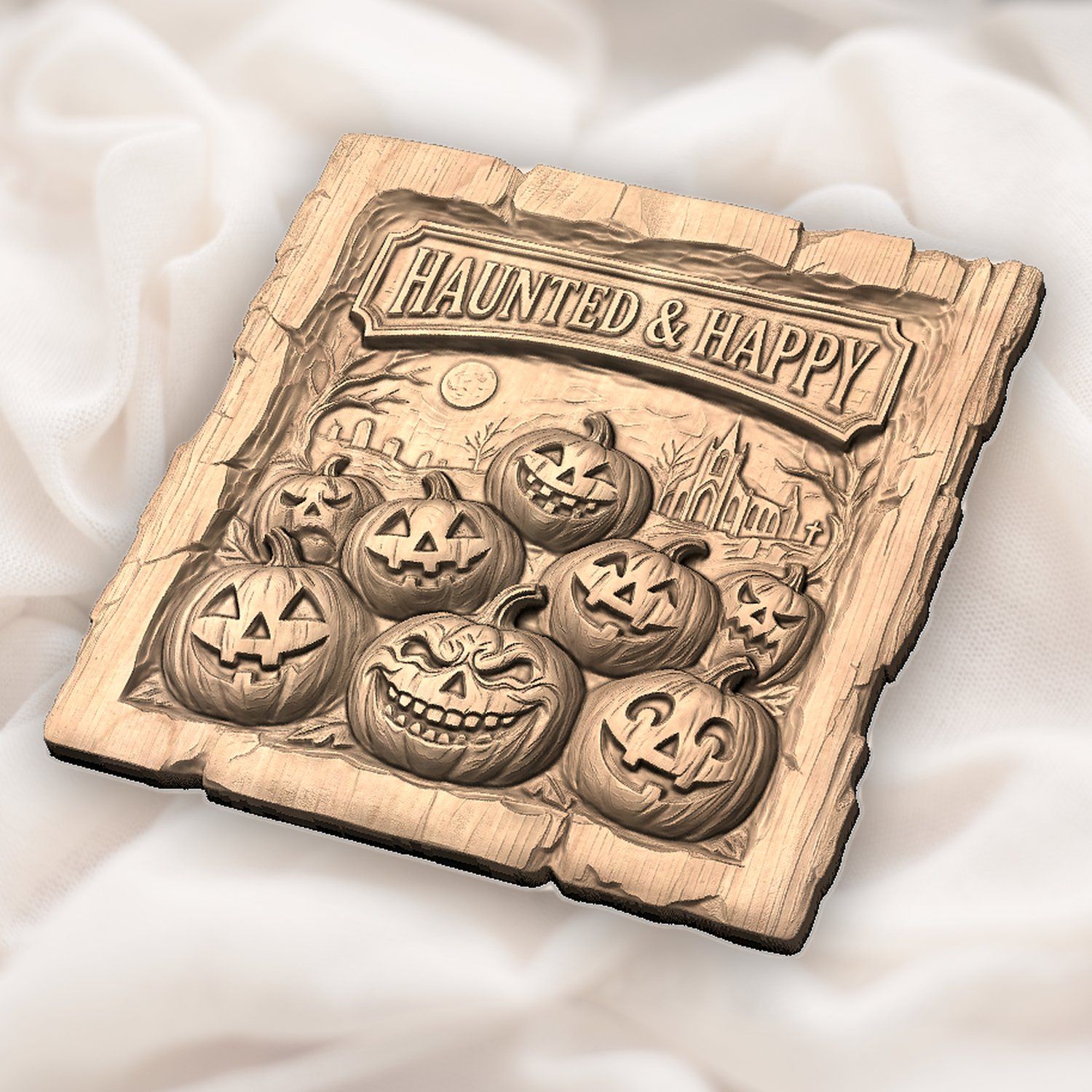 Haunted Halloween Pumpkins Happy Sign CNC Relief STL bas-relief STL — view 5