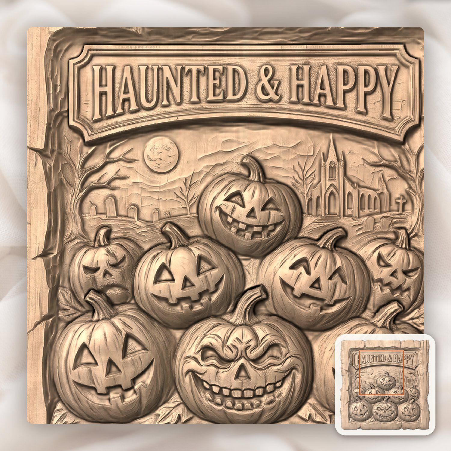 Haunted Halloween Pumpkins Happy Sign CNC Relief STL bas-relief STL — view 6