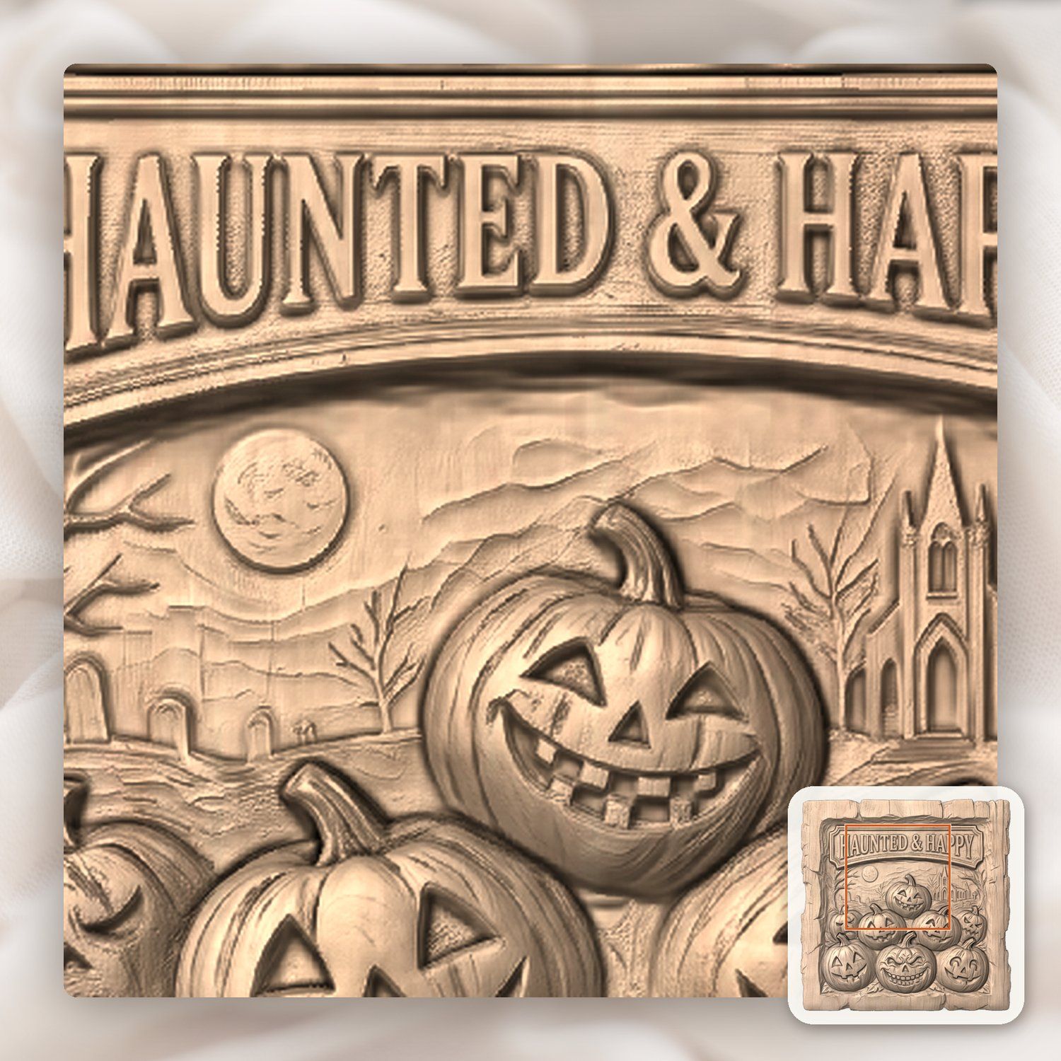 Haunted Halloween Pumpkins Happy Sign CNC Relief STL bas-relief STL — view 7