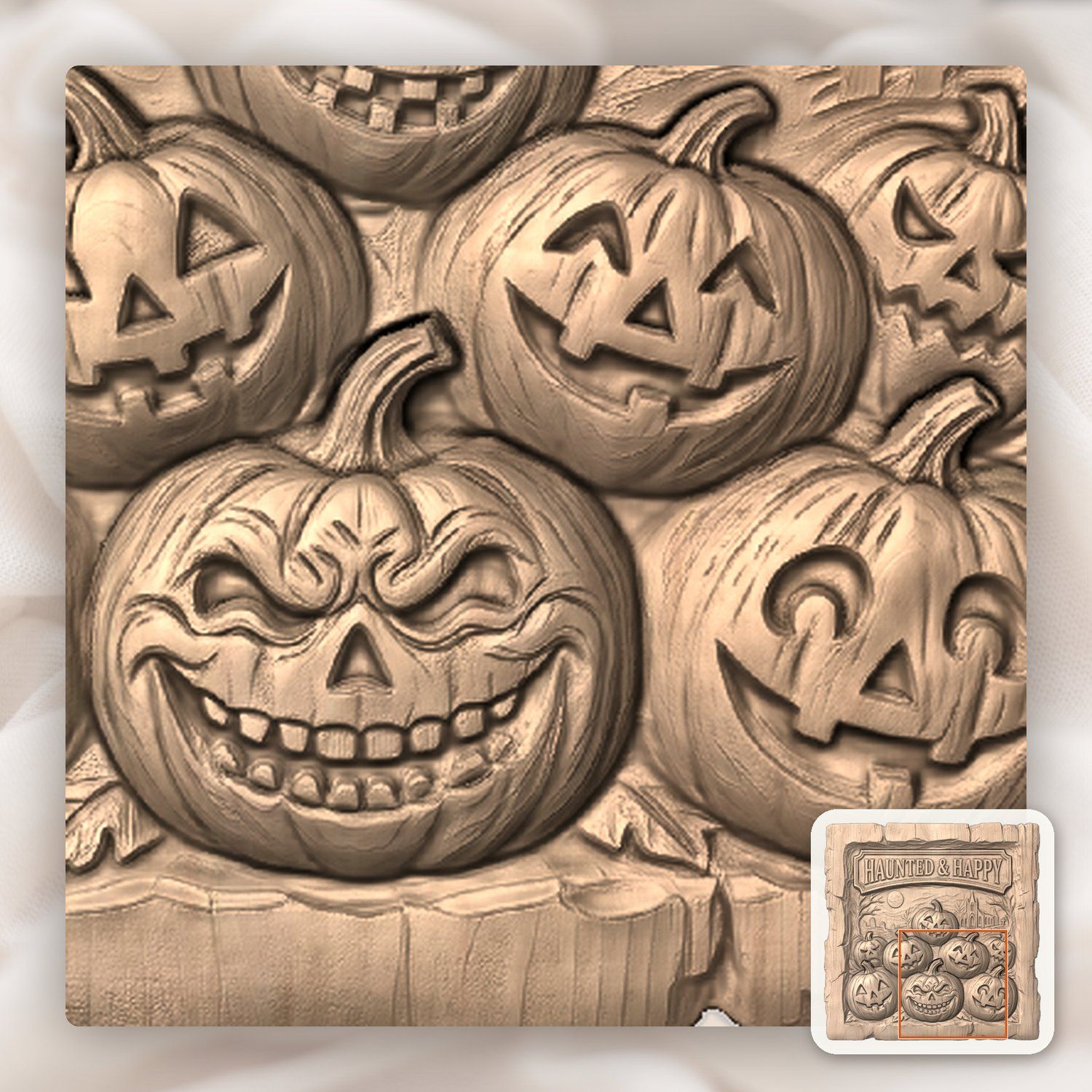 Haunted Halloween Pumpkins Happy Sign CNC Relief STL bas-relief STL — view 8