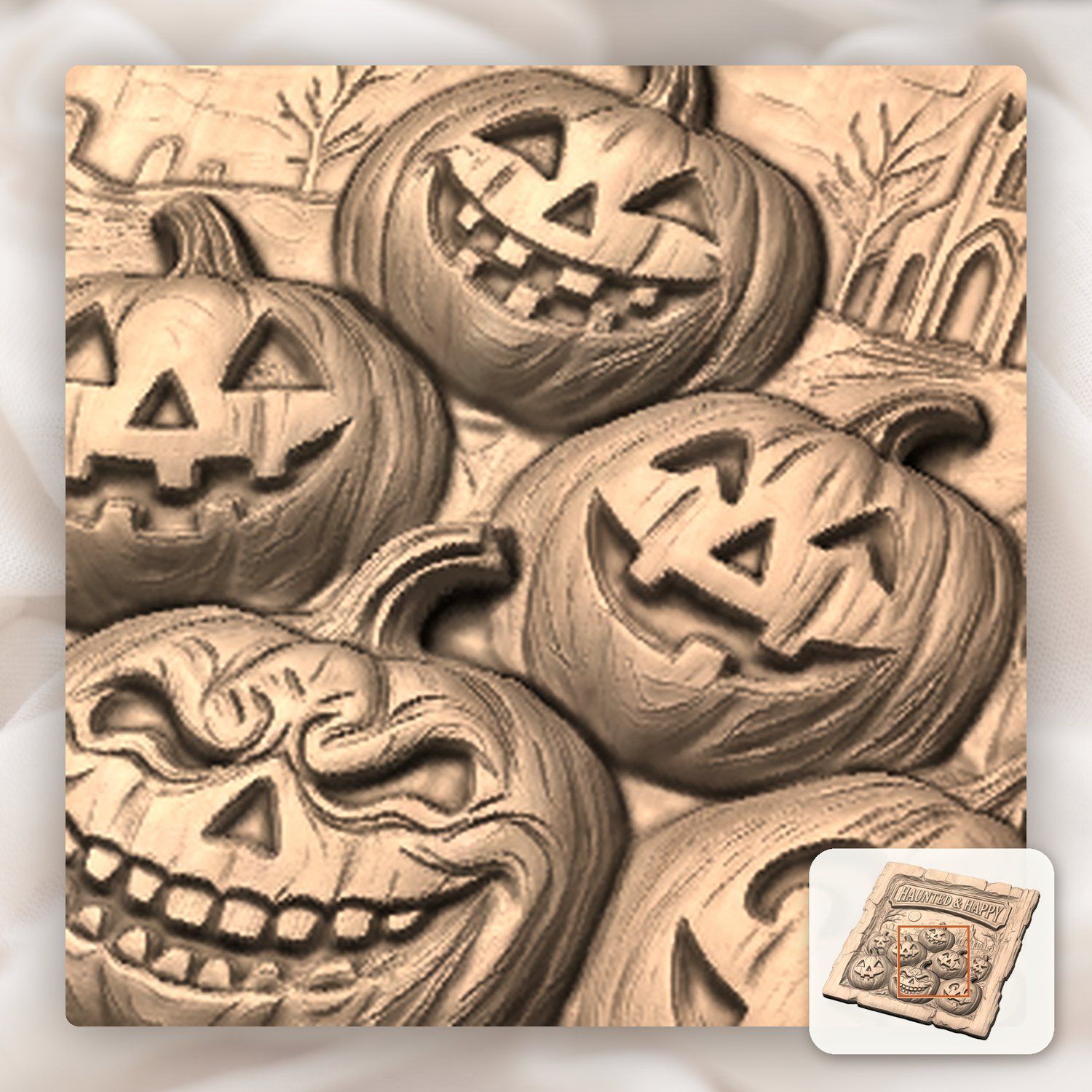 Haunted Halloween Pumpkins Happy Sign CNC Relief STL bas-relief STL — view 9