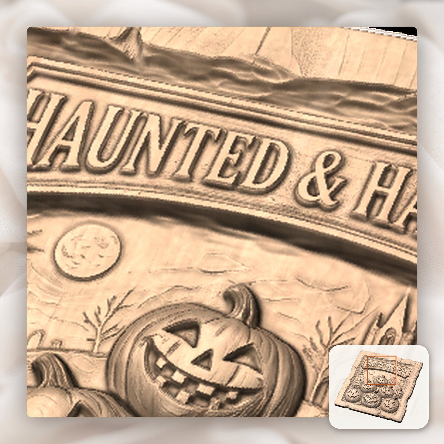 Haunted Halloween Pumpkins Happy Sign CNC Relief STL bas-relief STL — view 10