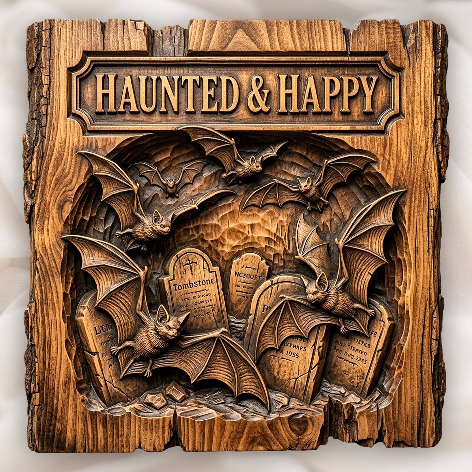 Haunted Happy Bats Graveyard CNC Relief STL bas-relief STL design