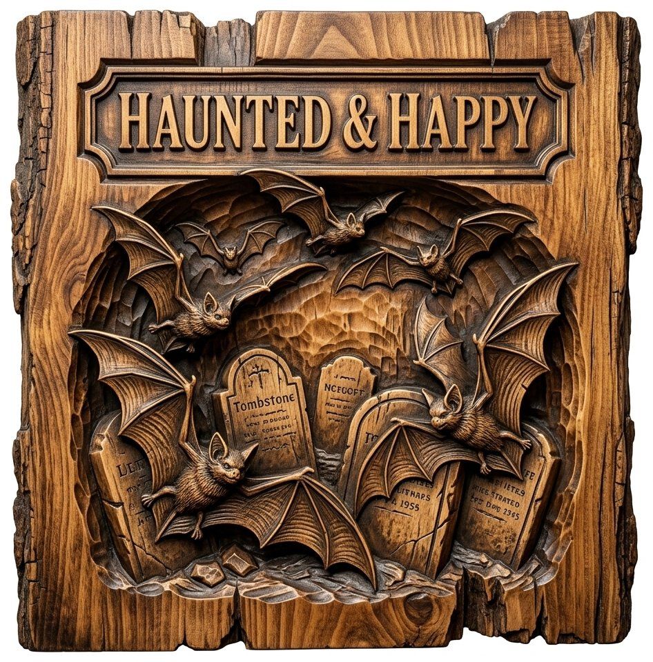 Haunted Happy Bats Graveyard CNC Relief STL bas-relief STL — view 13