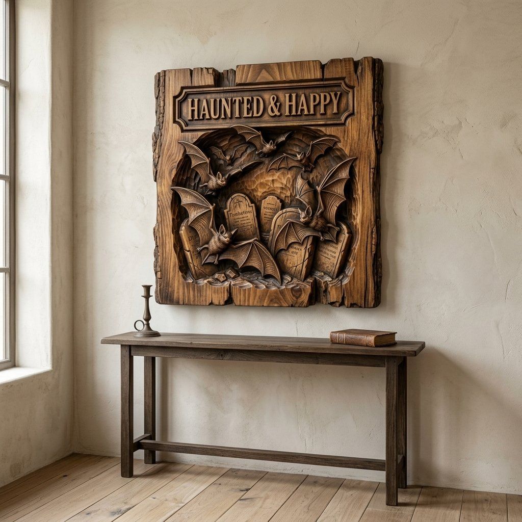 Haunted Happy Bats Graveyard CNC Relief STL bas-relief STL — view 14