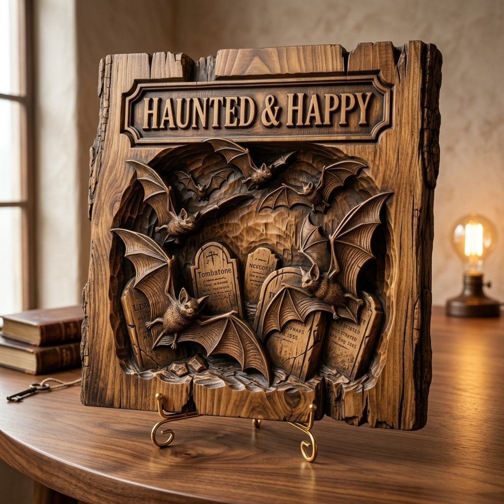 Haunted Happy Bats Graveyard CNC Relief STL bas-relief STL — view 3