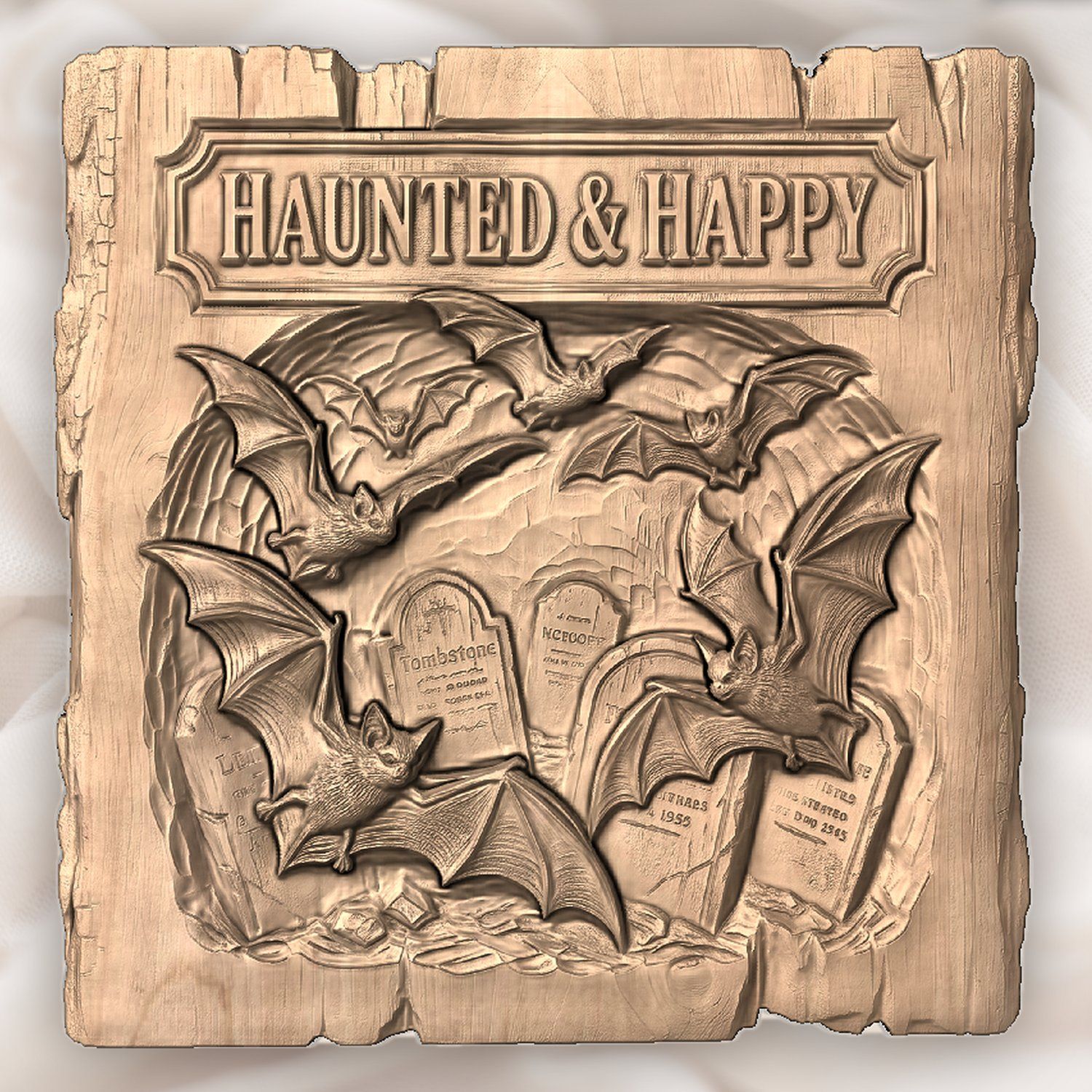 Haunted Happy Bats Graveyard CNC Relief STL bas-relief STL — view 4