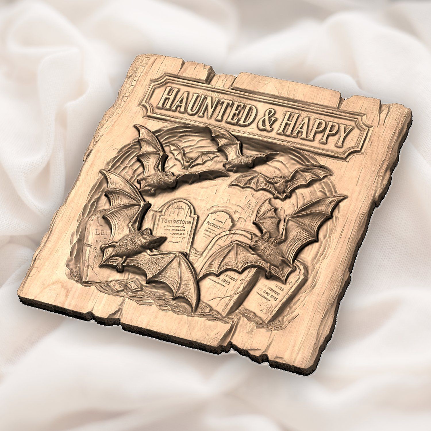 Haunted Happy Bats Graveyard CNC Relief STL bas-relief STL — view 5