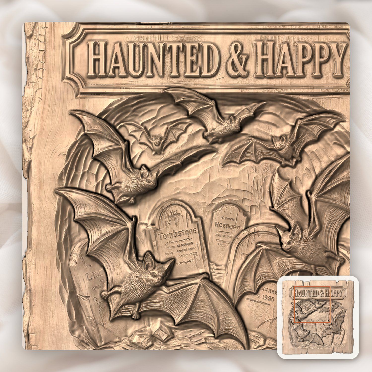 Haunted Happy Bats Graveyard CNC Relief STL bas-relief STL — view 6