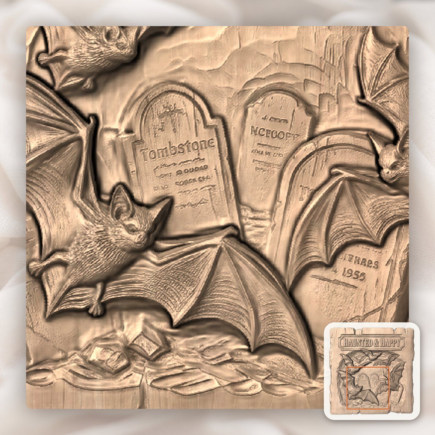 Haunted Happy Bats Graveyard CNC Relief STL bas-relief STL — view 8
