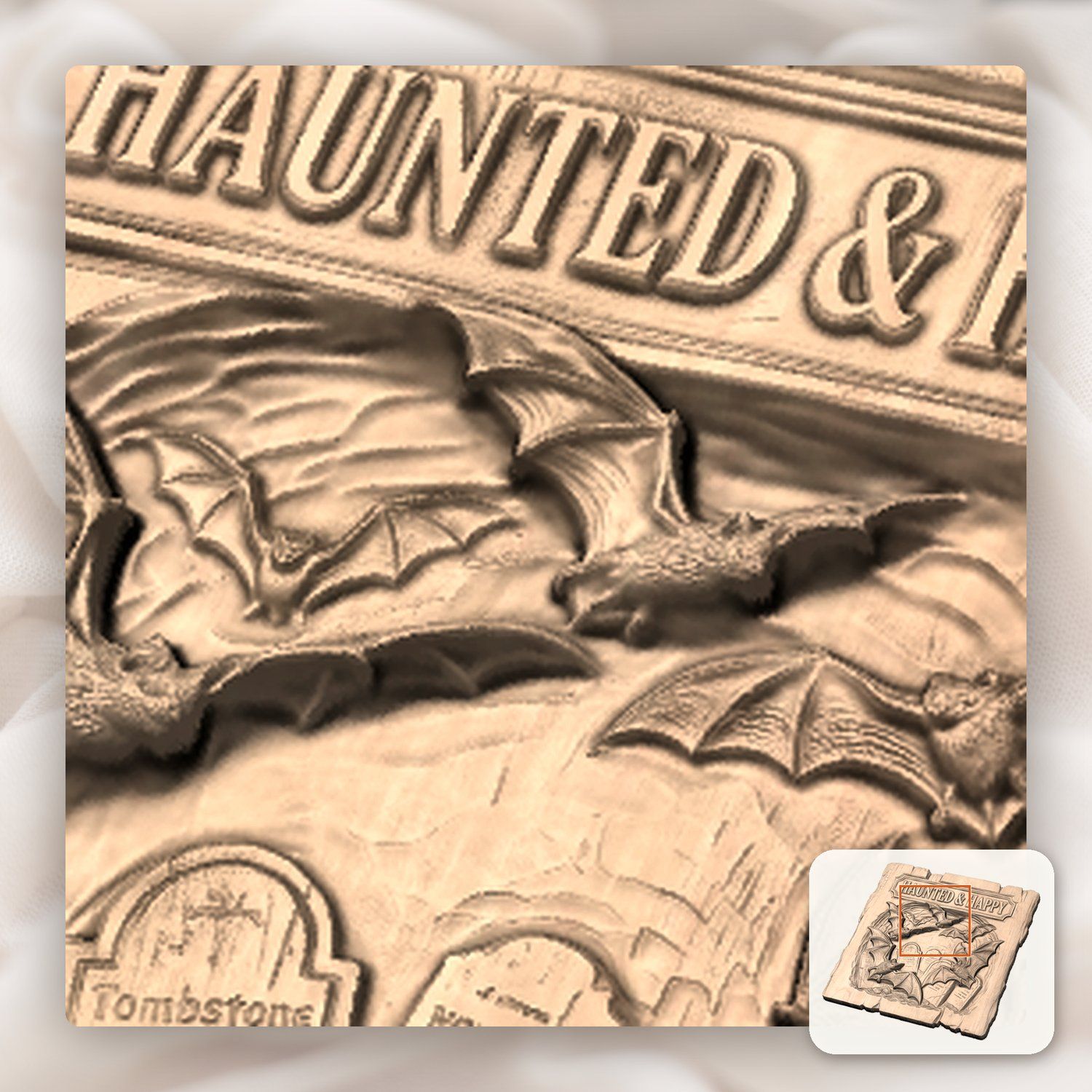 Haunted Happy Bats Graveyard CNC Relief STL bas-relief STL — view 9