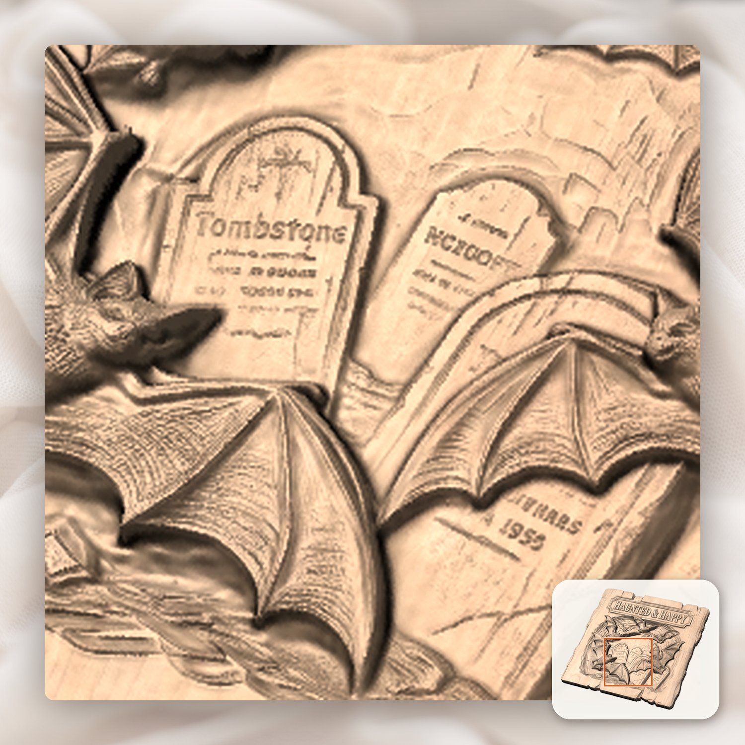 Haunted Happy Bats Graveyard CNC Relief STL bas-relief STL — view 10