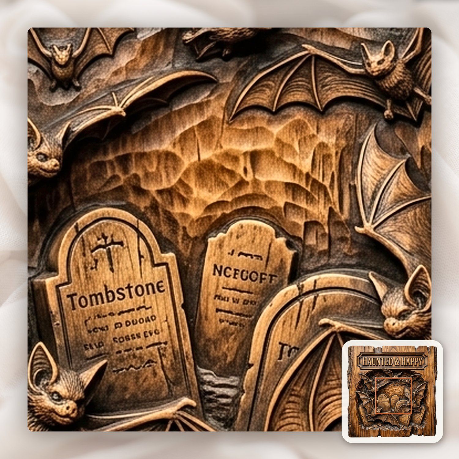 Haunted Happy Bats Graveyard CNC Relief STL bas-relief STL — view 11