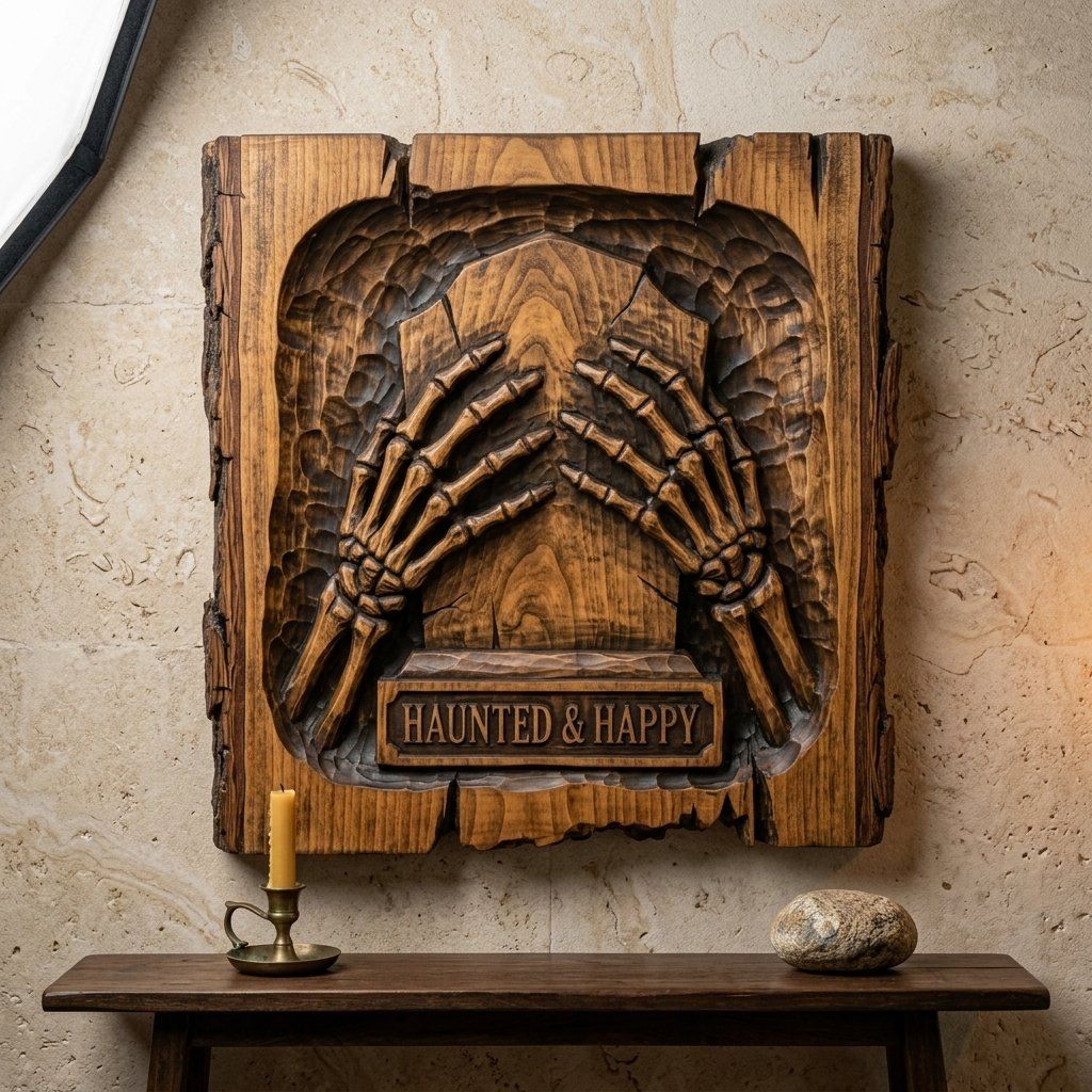 Haunted Happy Tombstone Skeleton Hands CNC Relief STL bas-relief STL — view 14