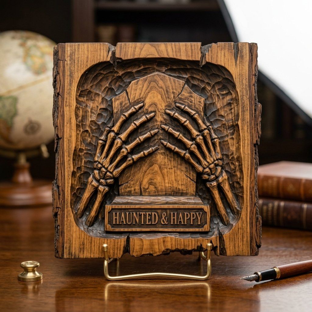 Haunted Happy Tombstone Skeleton Hands CNC Relief STL bas-relief STL — view 3