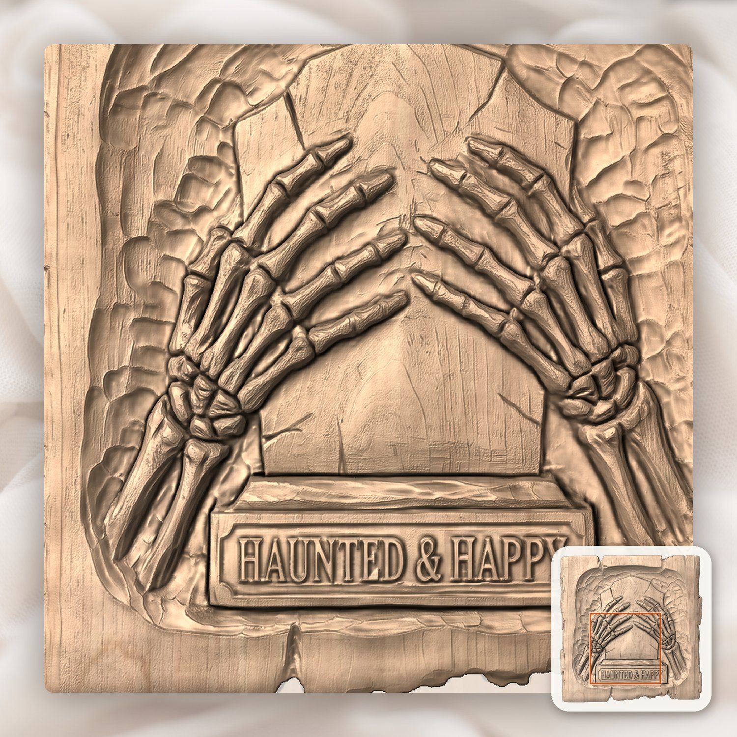Haunted Happy Tombstone Skeleton Hands CNC Relief STL bas-relief STL — view 6