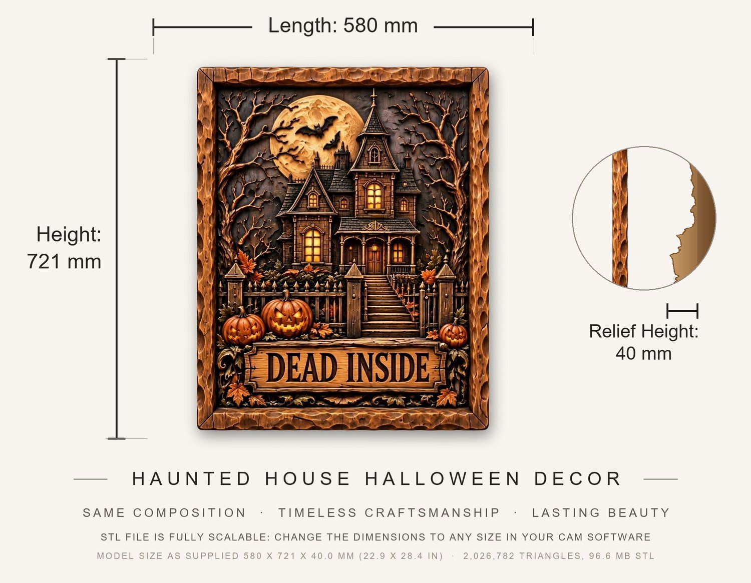 Haunted House Halloween Decor CNC Relief STL bas-relief STL — view 3