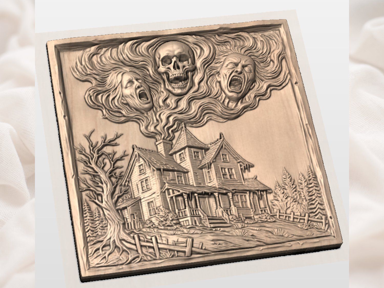 Haunted House Screaming Ghouls Horror CNC Relief STL bas-relief STL — view 3