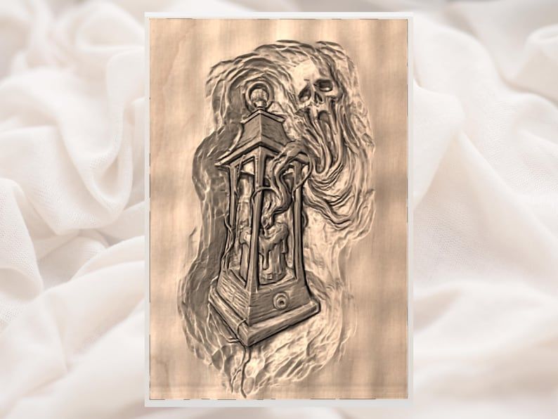Haunted Lantern with Ghostly Skull Spirit Bas-Relief STL bas-relief STL — view 3
