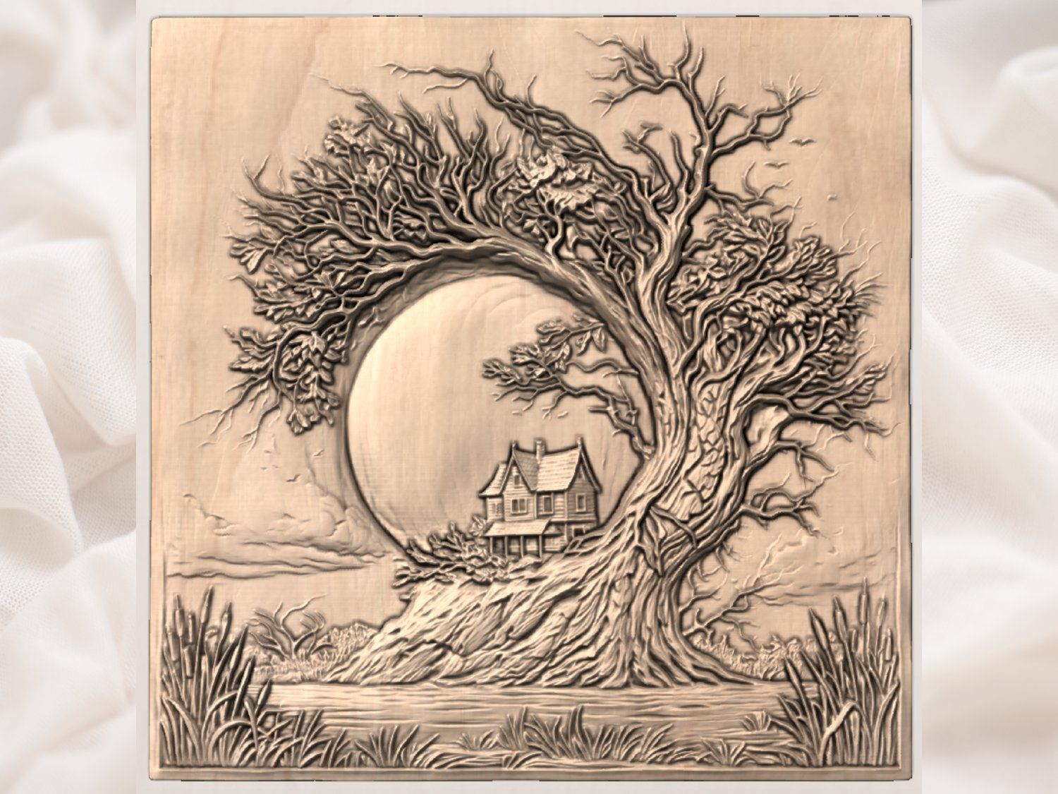 Haunted Tree House Landscape CNC Relief STL bas-relief STL — view 3