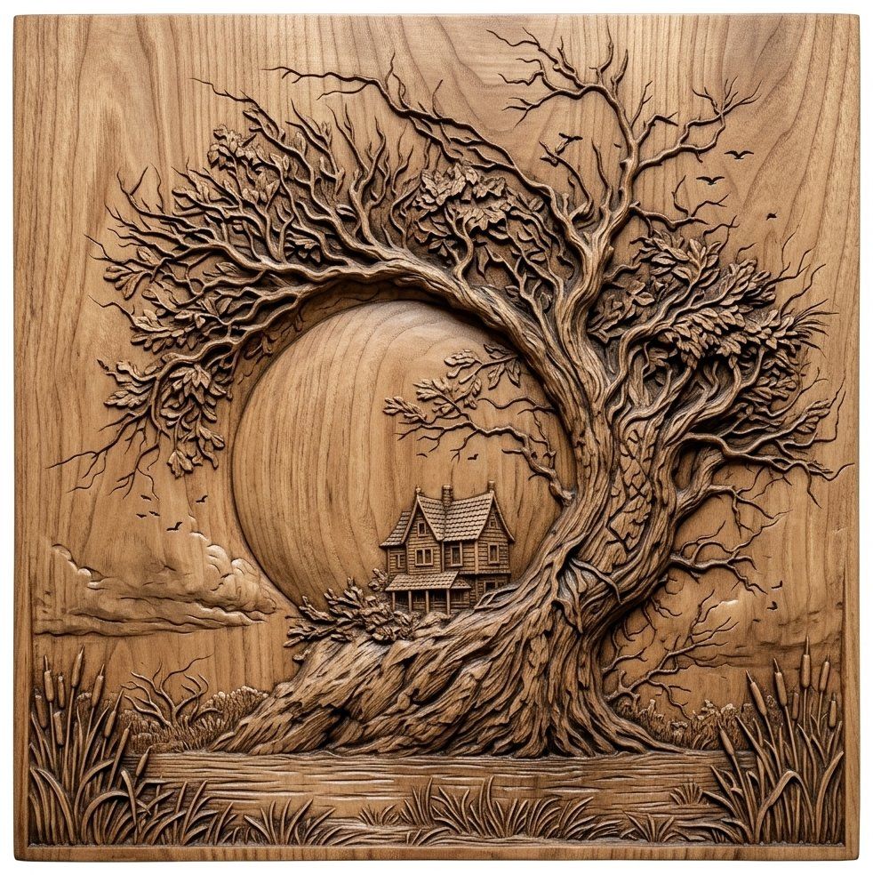 Haunted Tree House Landscape CNC Relief STL bas-relief STL — view 4