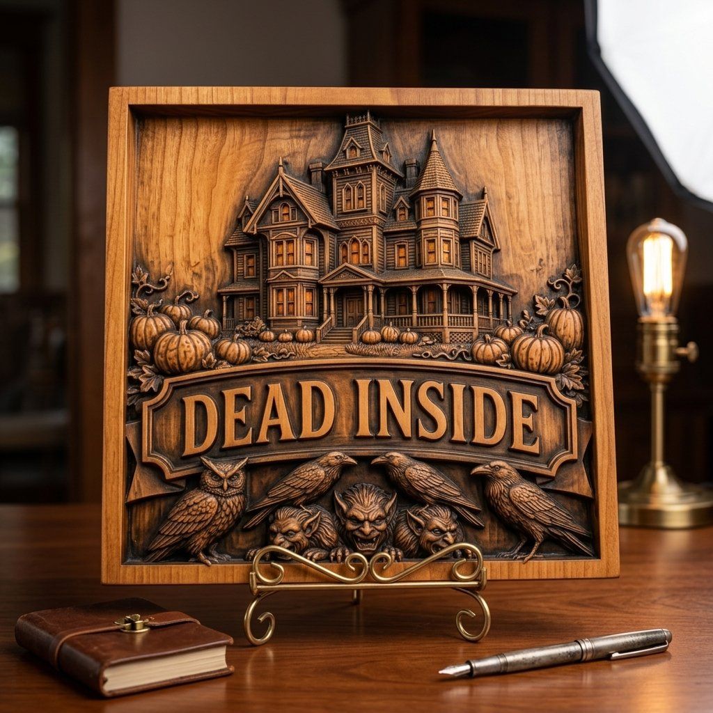 Haunted Victorian Mansion Dead Inside Sign CNC Relief STL bas-relief STL — view 3