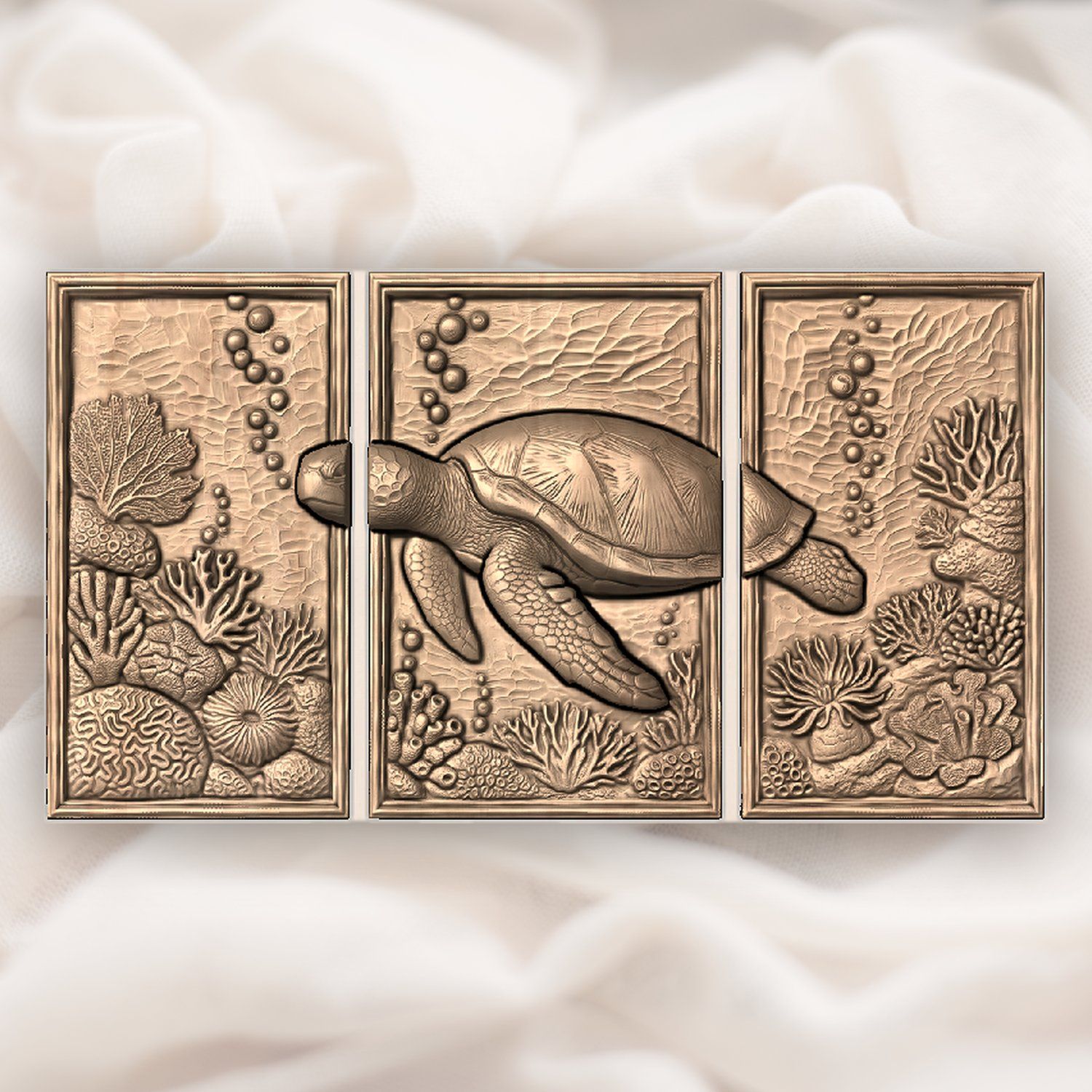 Hawaiian Sea Turtle Coral Reef 3 Stepped Vertical Decor Panels CNC Relief STL bas-relief STL — view 4