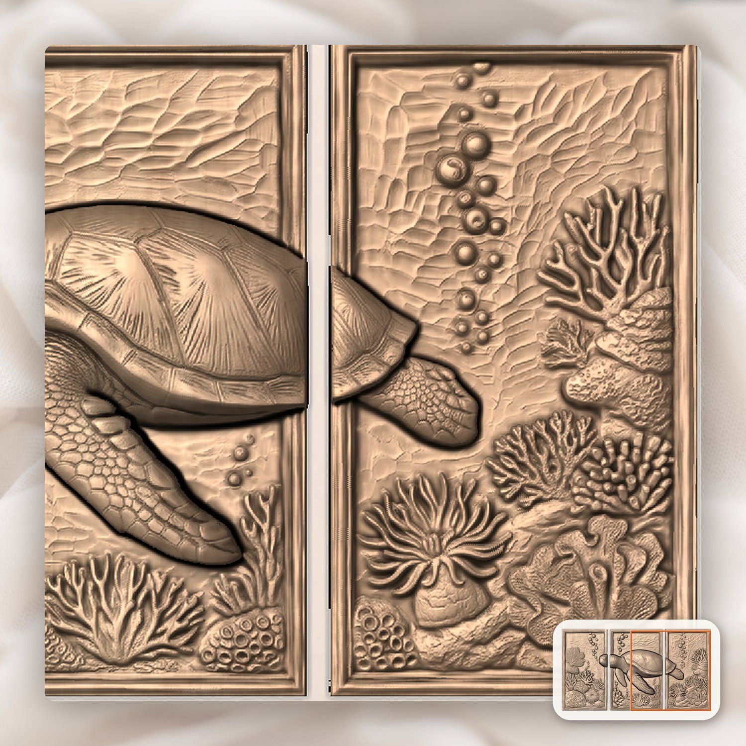 Hawaiian Sea Turtle Coral Reef 3 Stepped Vertical Decor Panels CNC Relief STL bas-relief STL — view 9