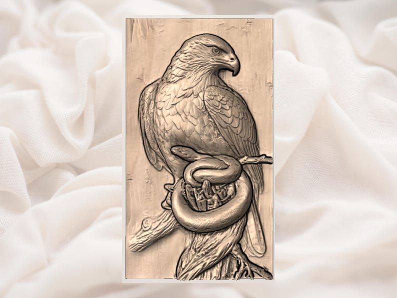 Hawk Perched Above Coiled Snake Bas-Relief STL Wildlife Panel bas-relief STL — view 2