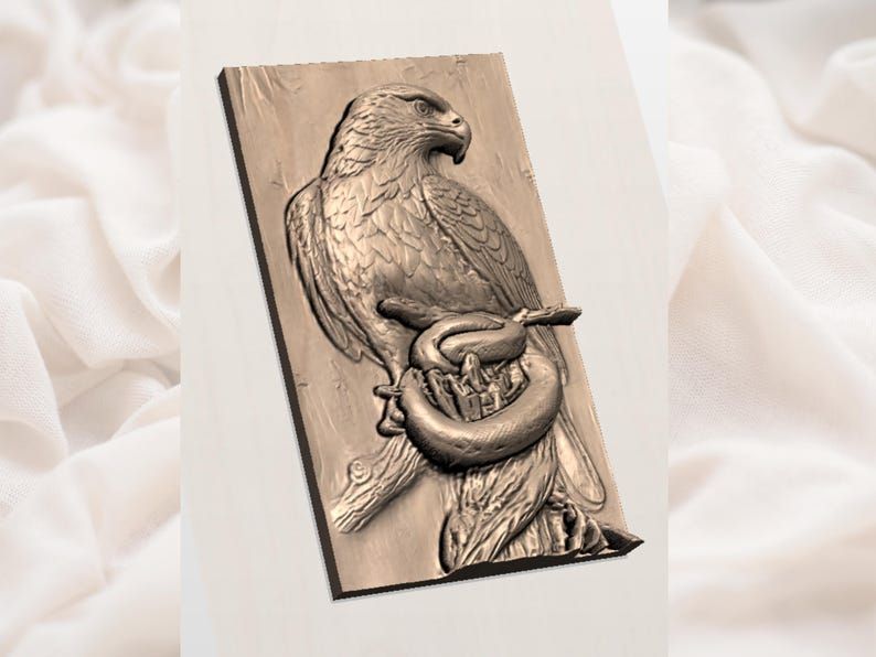 Hawk Perched Above Coiled Snake Bas-Relief STL Wildlife Panel bas-relief STL — view 3