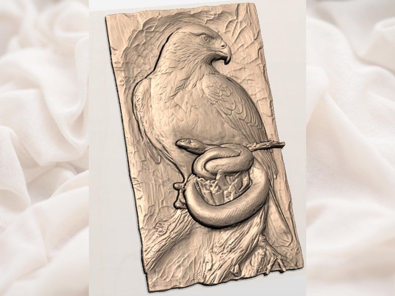Red-Tailed Hawk Gripping a Coiled Snake Bas-Relief STL bas-relief STL — view 2