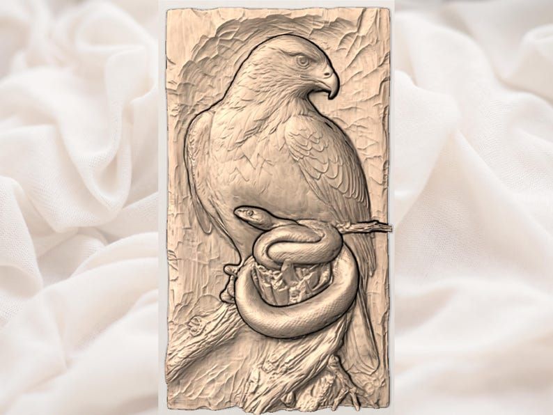 Red-Tailed Hawk Gripping a Coiled Snake Bas-Relief STL bas-relief STL — view 3