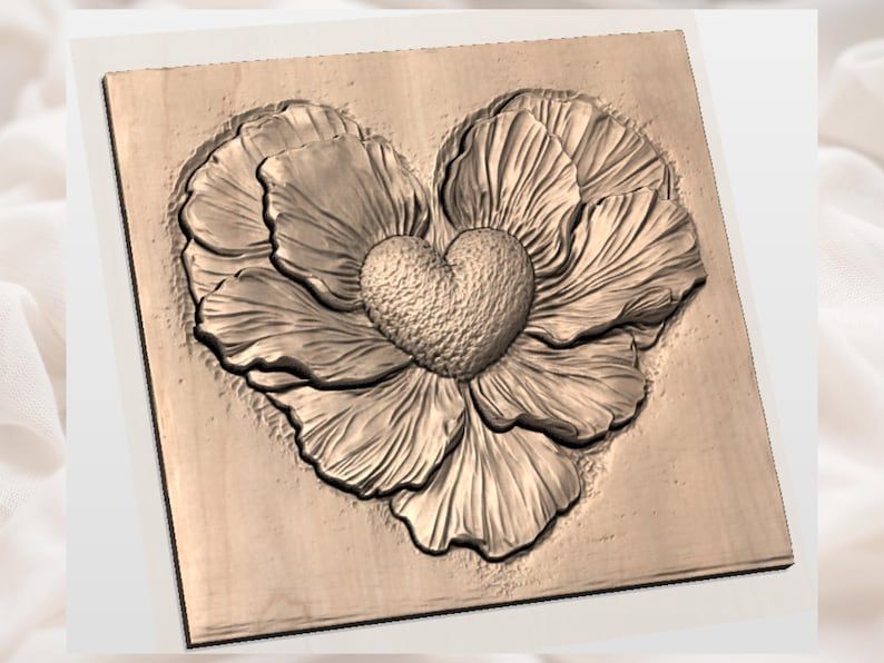 Heart-Shaped Blossom Bas-Relief STL with Layered Petals bas-relief STL — view 2