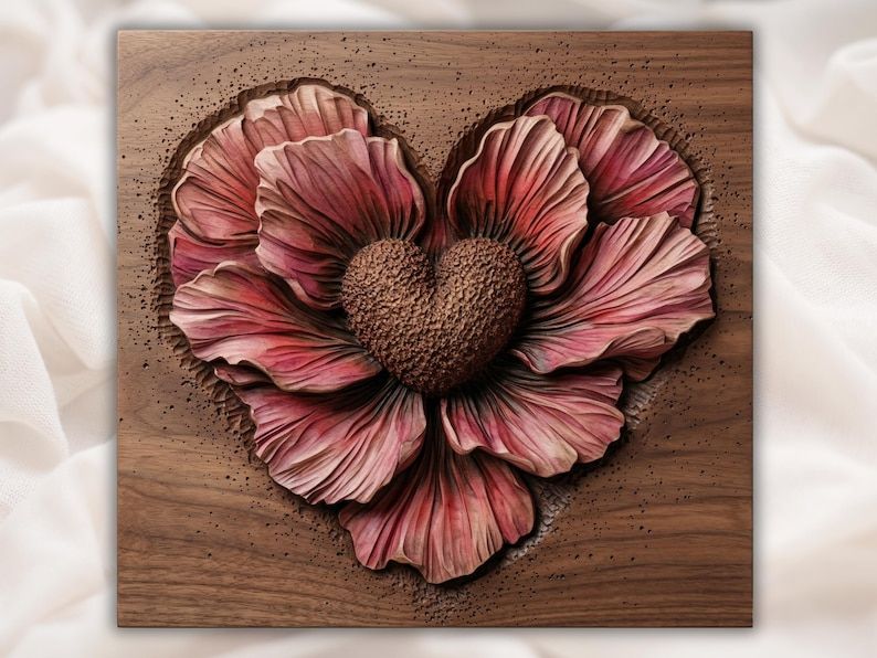 Heart-Shaped Blossom Bas-Relief STL with Layered Petals bas-relief STL design