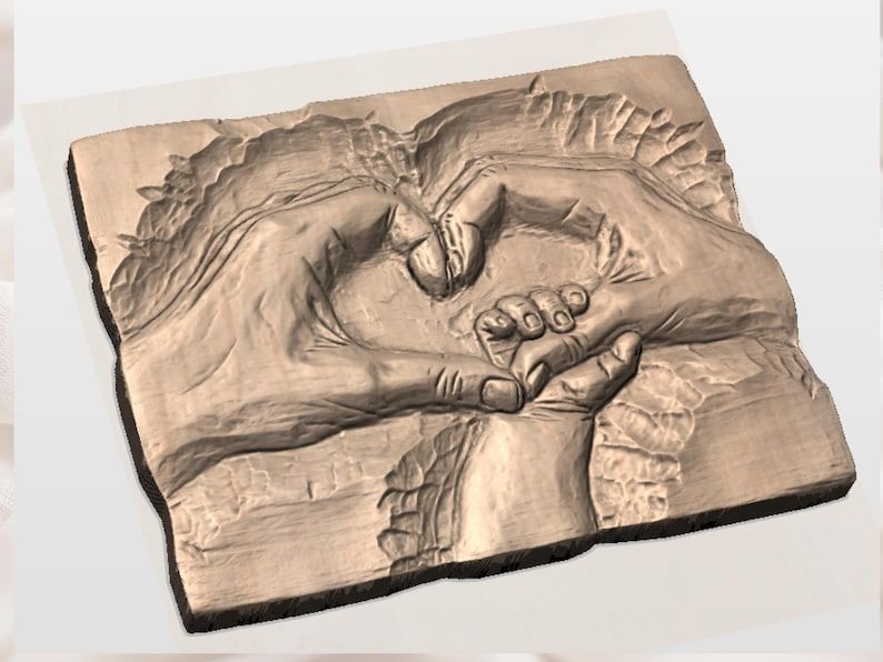 Heart Hands Holding a Child's Hand Bas-Relief STL Carving bas-relief STL — view 2
