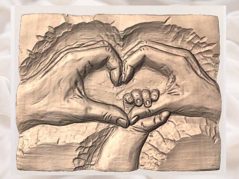 Heart Hands Holding a Child's Hand Bas-Relief STL Carving bas-relief STL — view 3
