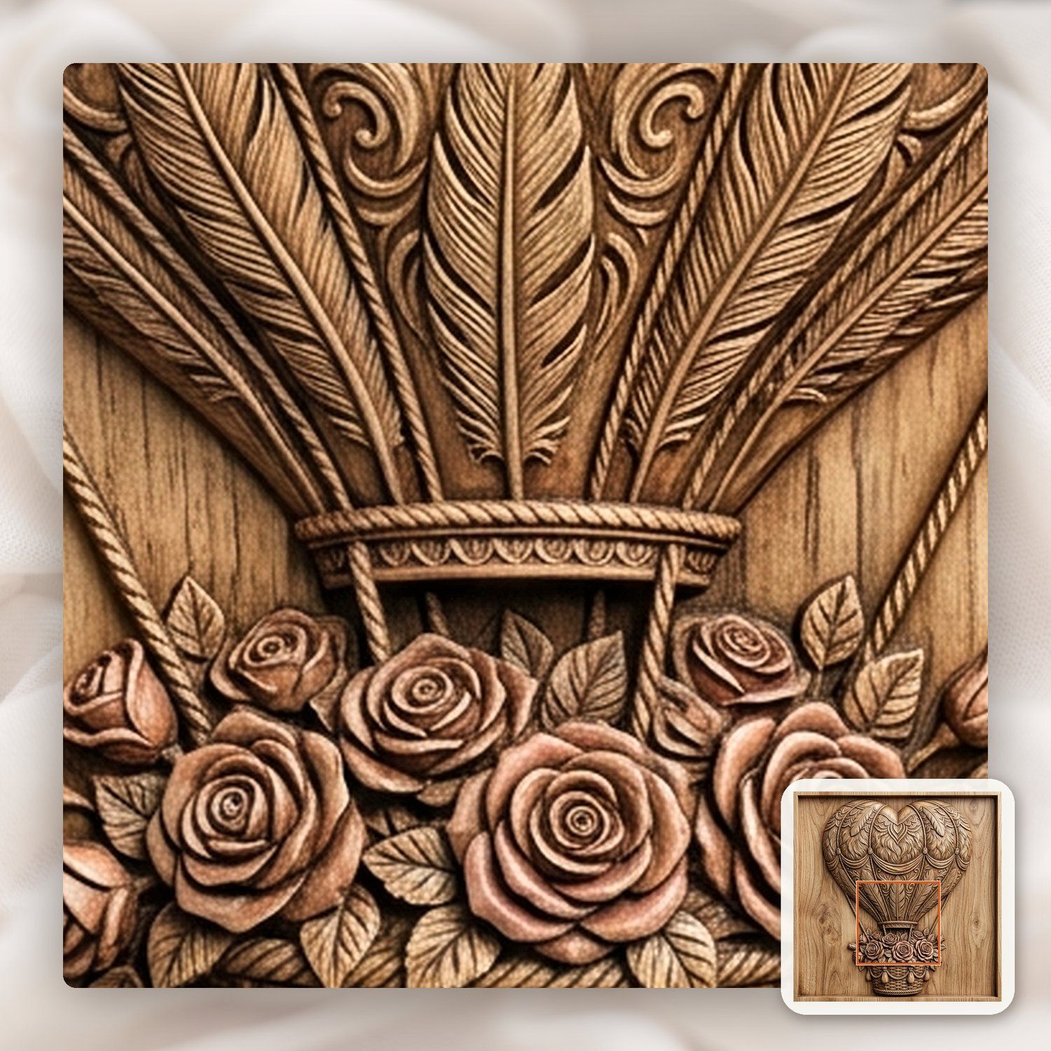 Heart Hot Air Balloon Roses CNC Relief STL bas-relief STL — view 12