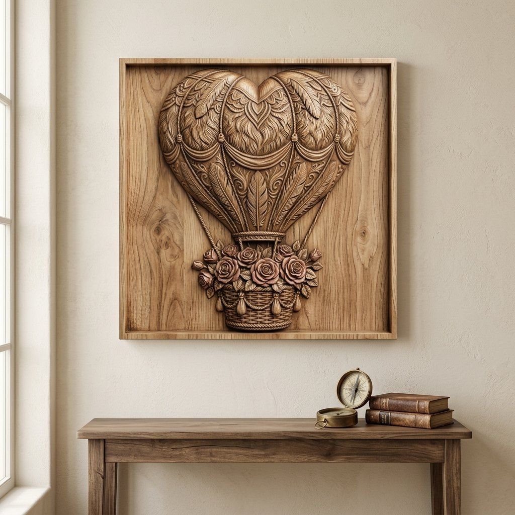 Heart Hot Air Balloon Roses CNC Relief STL bas-relief STL — view 13