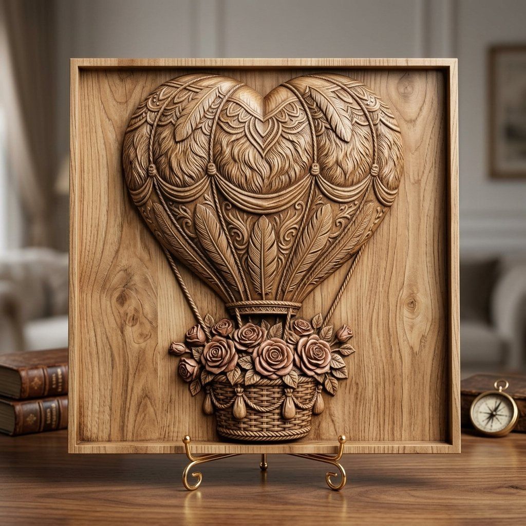 Heart Hot Air Balloon Roses CNC Relief STL bas-relief STL — view 4