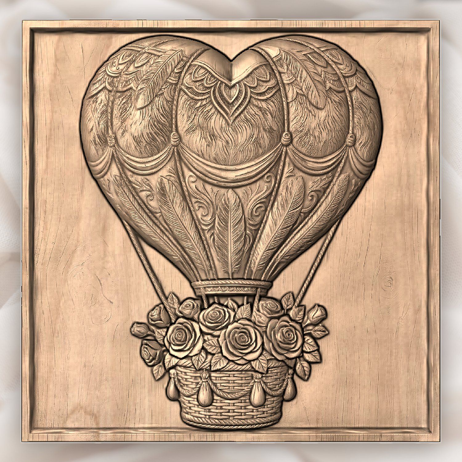 Heart Hot Air Balloon Roses CNC Relief STL bas-relief STL — view 3
