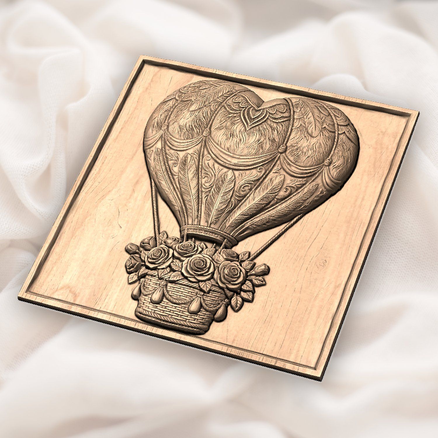 Heart Hot Air Balloon Roses CNC Relief STL bas-relief STL — view 5