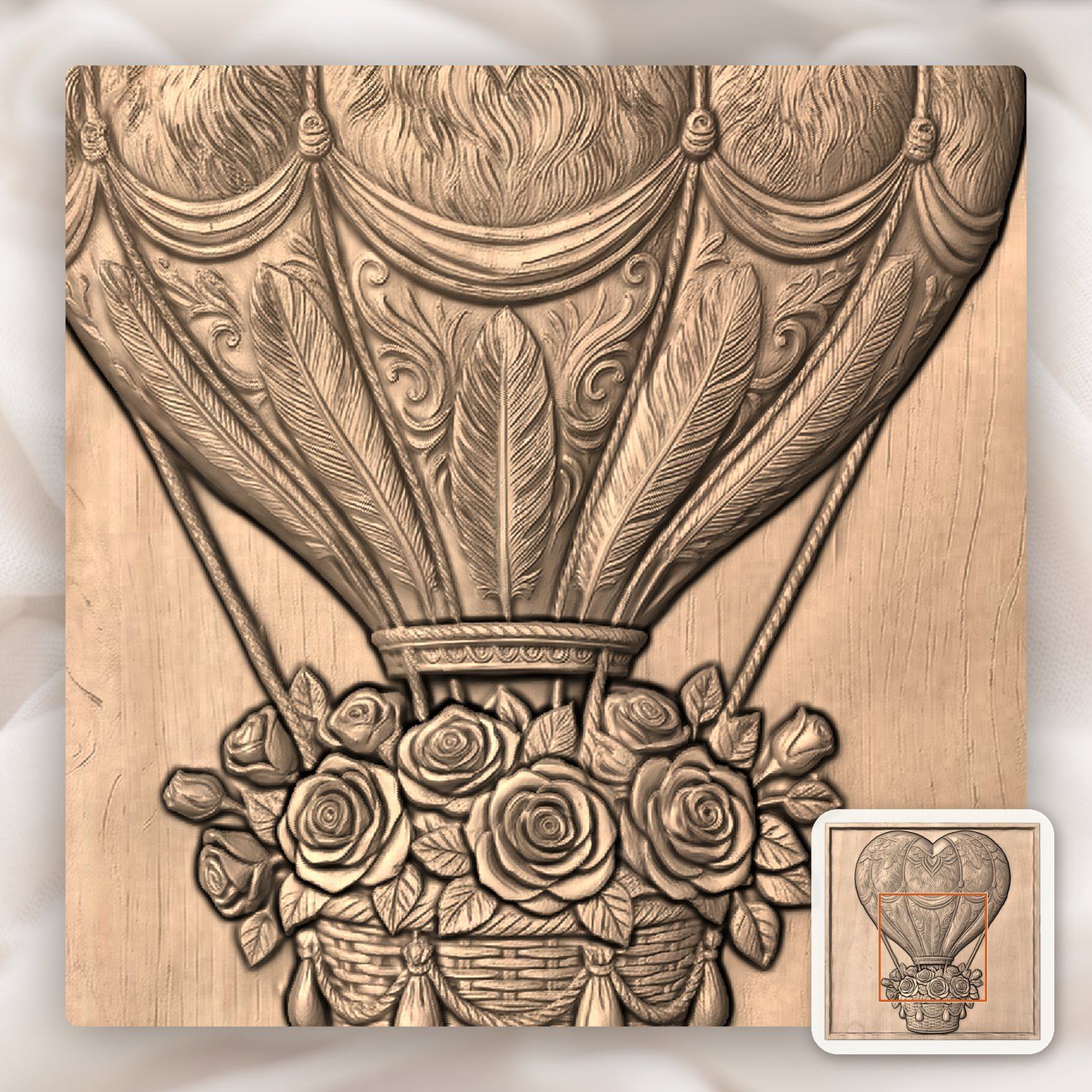 Heart Hot Air Balloon Roses CNC Relief STL bas-relief STL — view 6
