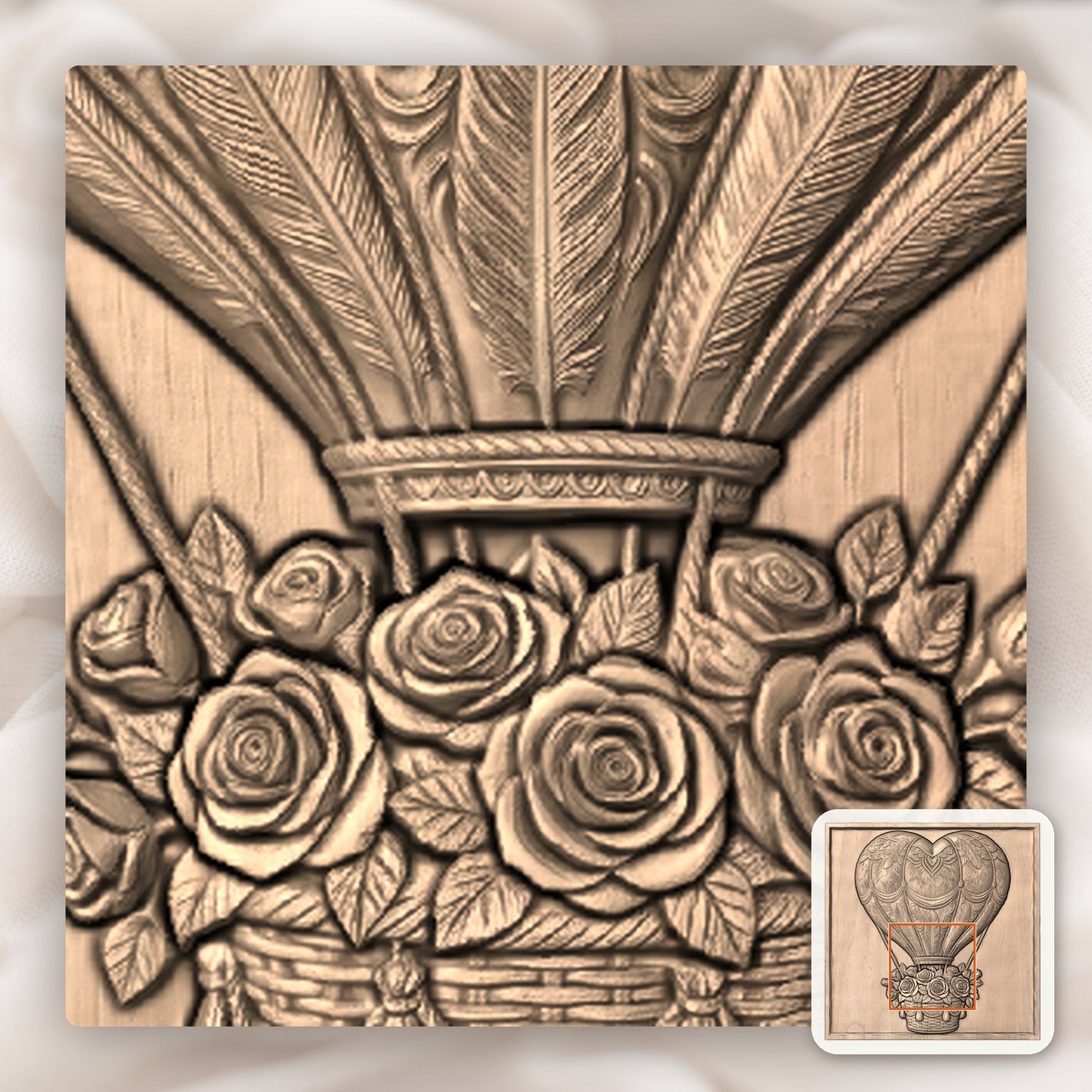 Heart Hot Air Balloon Roses CNC Relief STL bas-relief STL — view 7