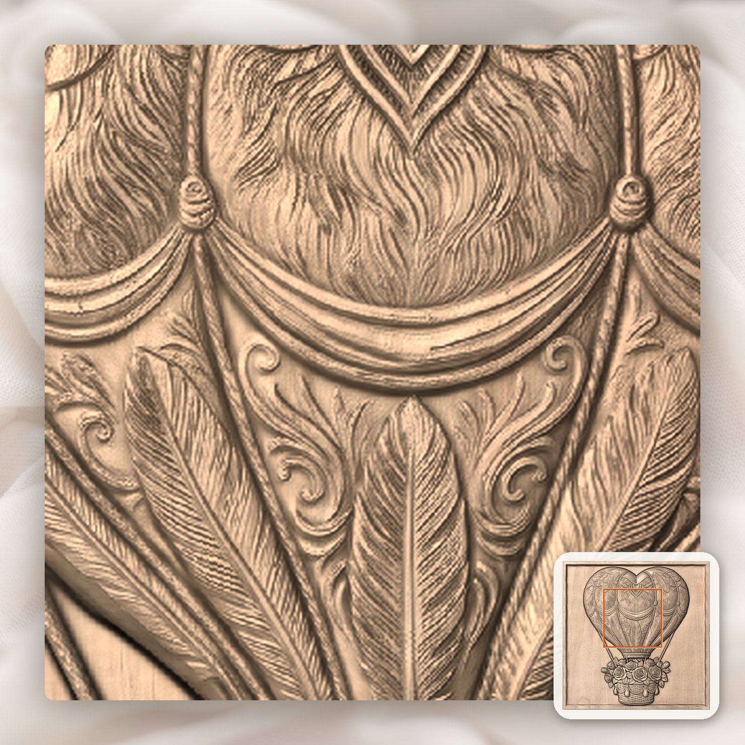Heart Hot Air Balloon Roses CNC Relief STL bas-relief STL — view 8