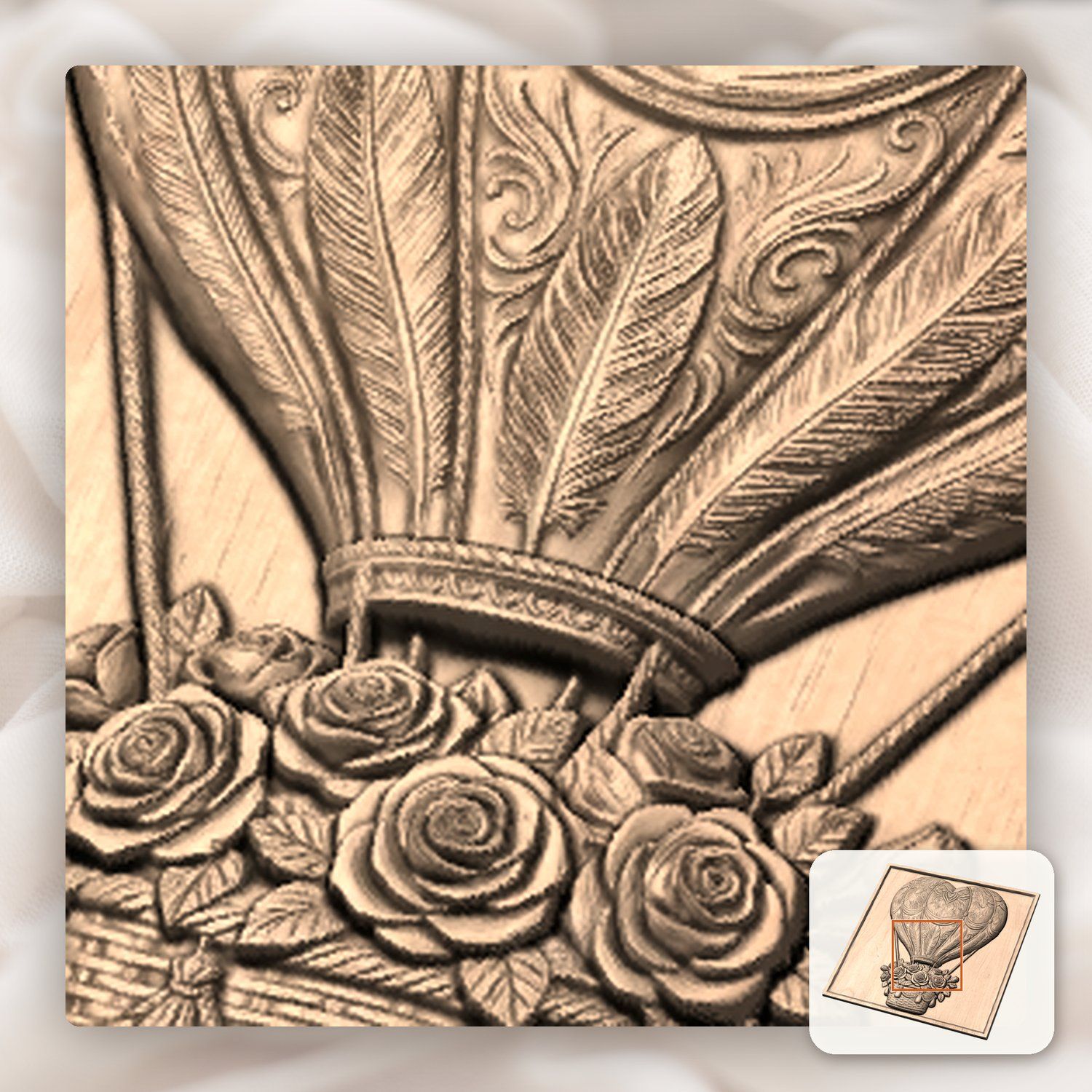 Heart Hot Air Balloon Roses CNC Relief STL bas-relief STL — view 9
