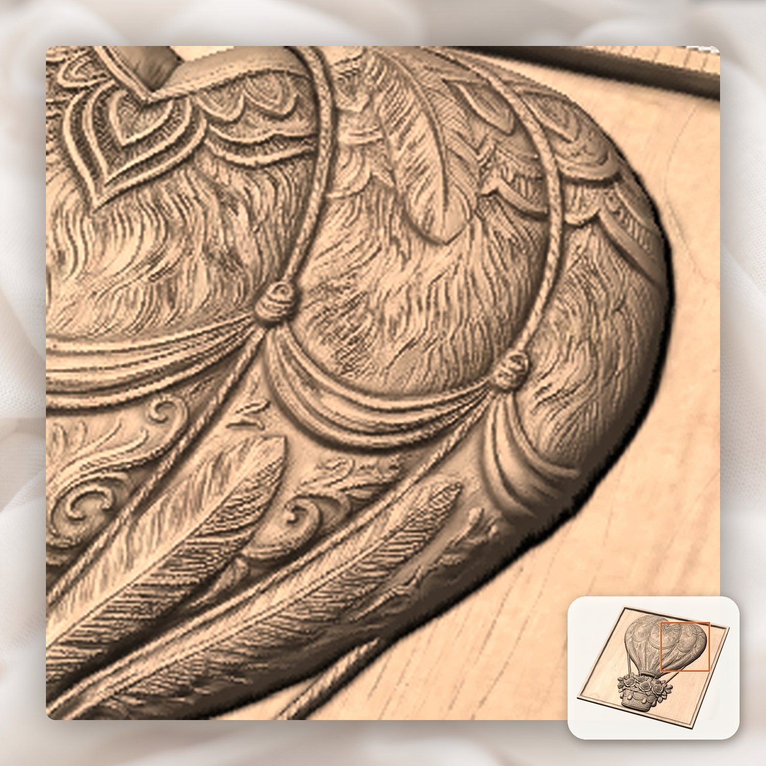 Heart Hot Air Balloon Roses CNC Relief STL bas-relief STL — view 10