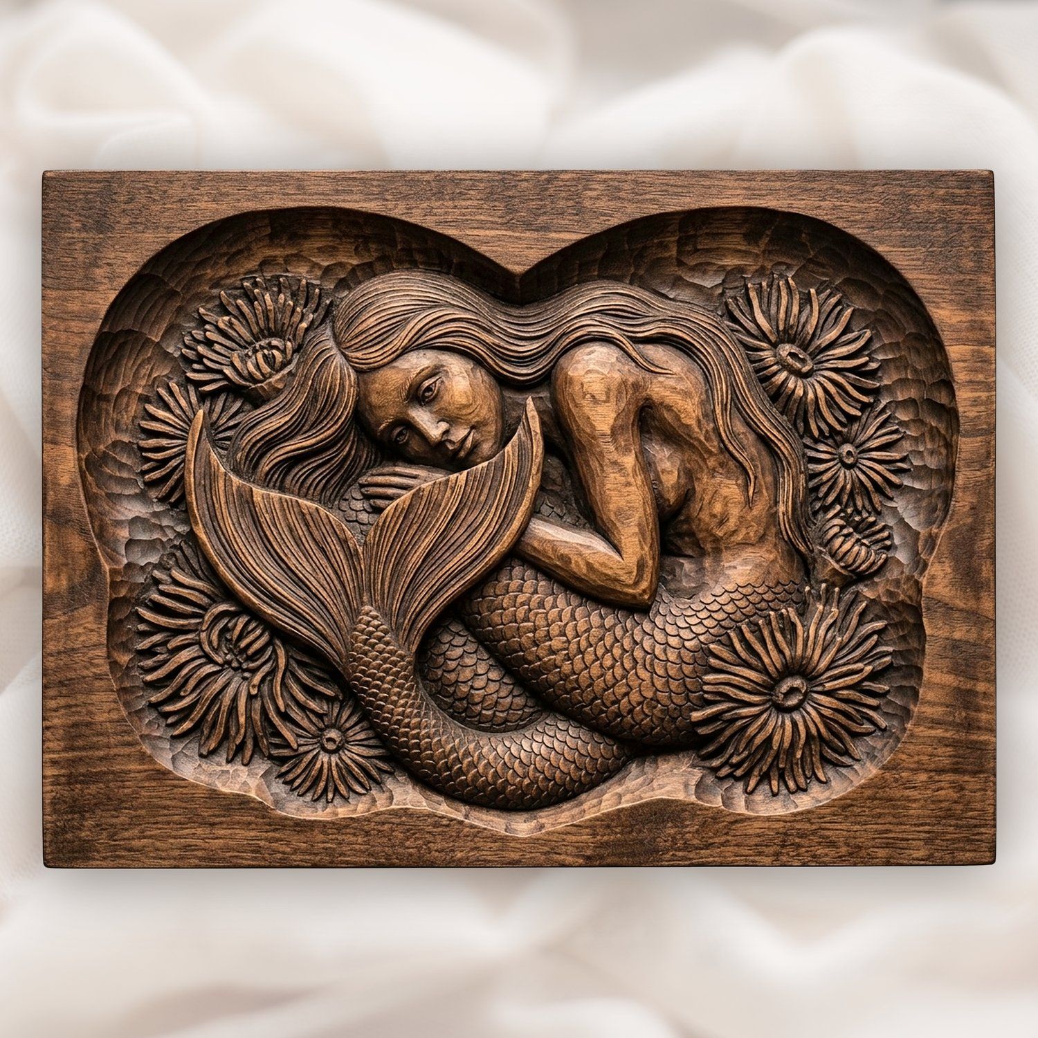 Heart Mermaid Sea Anemone CNC Relief STL bas-relief STL design