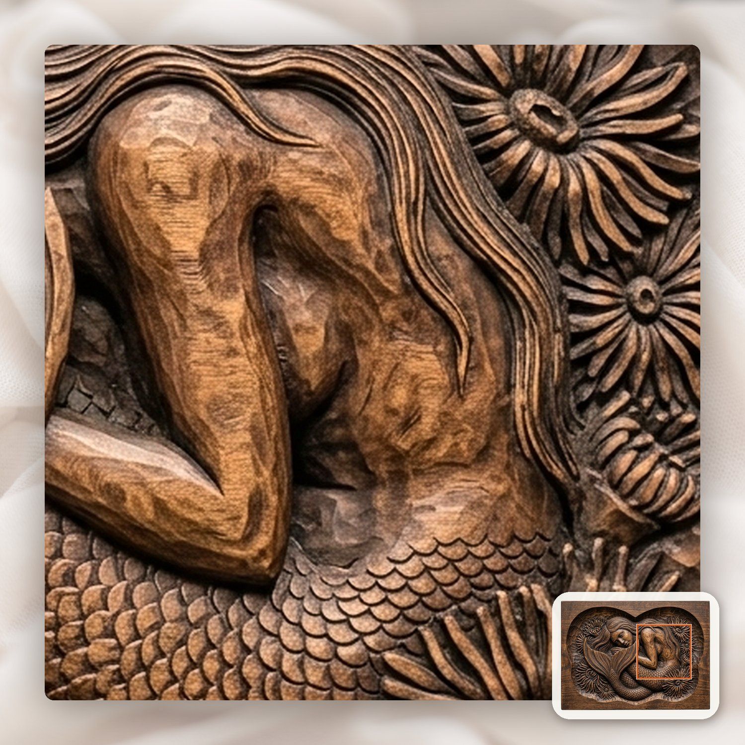 Heart Mermaid Sea Anemone CNC Relief STL bas-relief STL — view 12