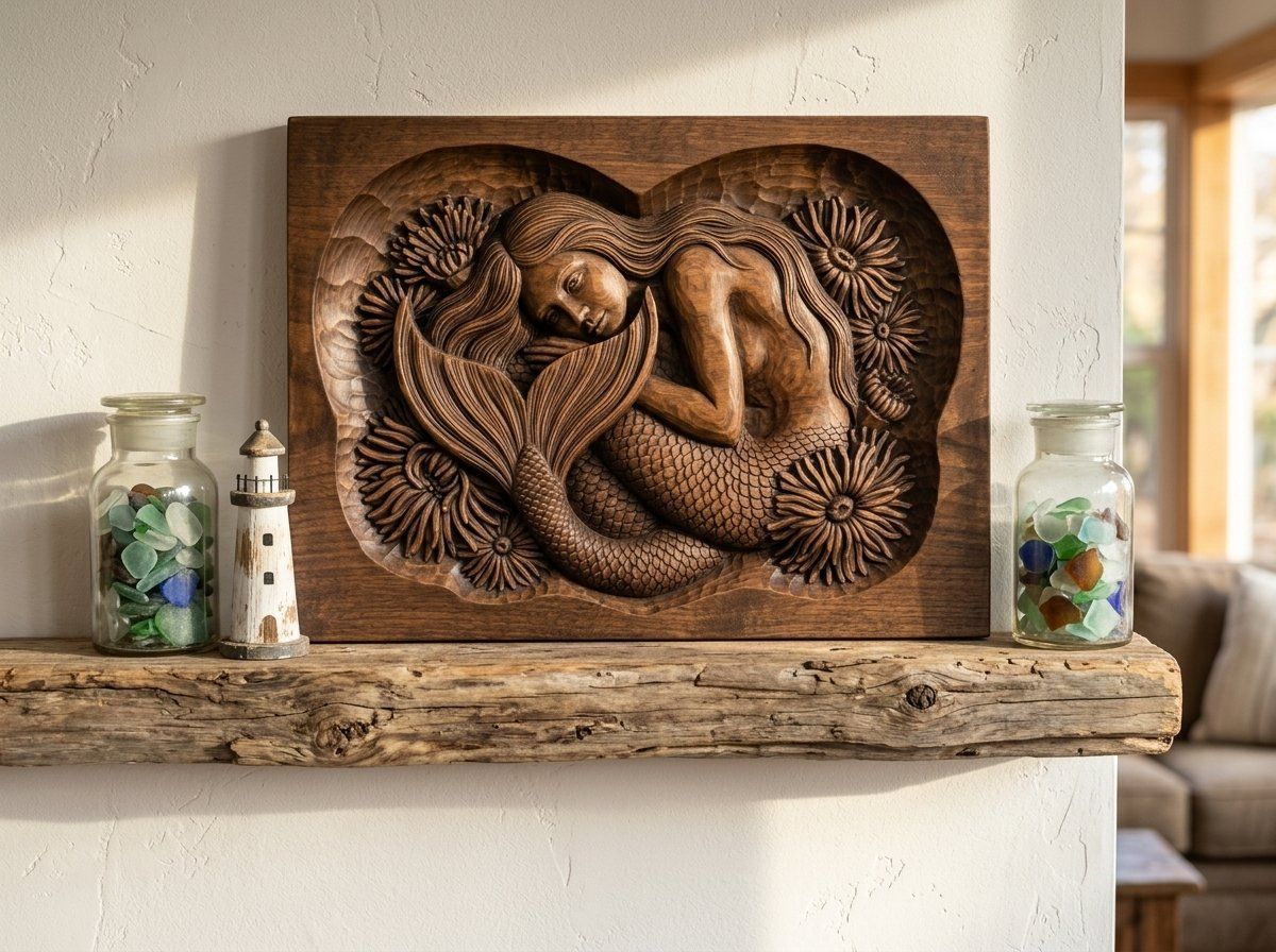 Heart Mermaid Sea Anemone CNC Relief STL bas-relief STL — view 14